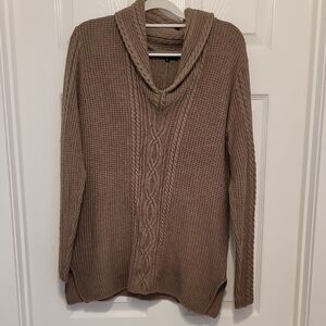 JEANNE PIERRE Tan Cowl Neck Sweater with Cable Knit